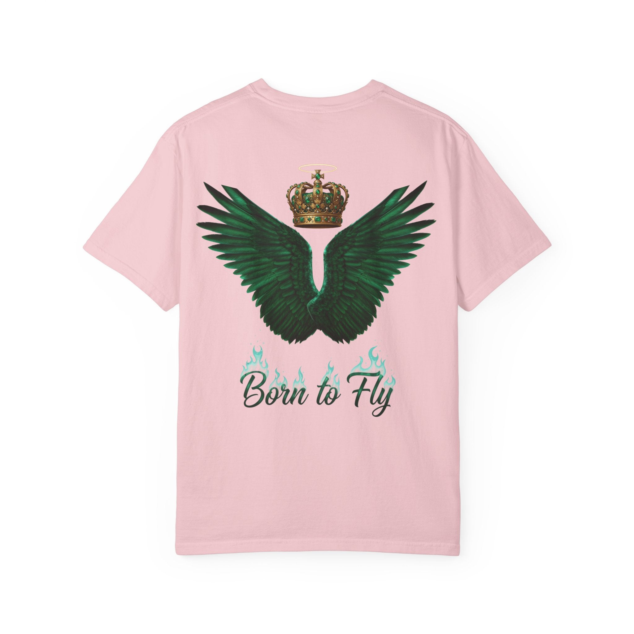 Emerald Flyer T-Shirt – 'Born to Fly' Winged Crown Graphic Tee