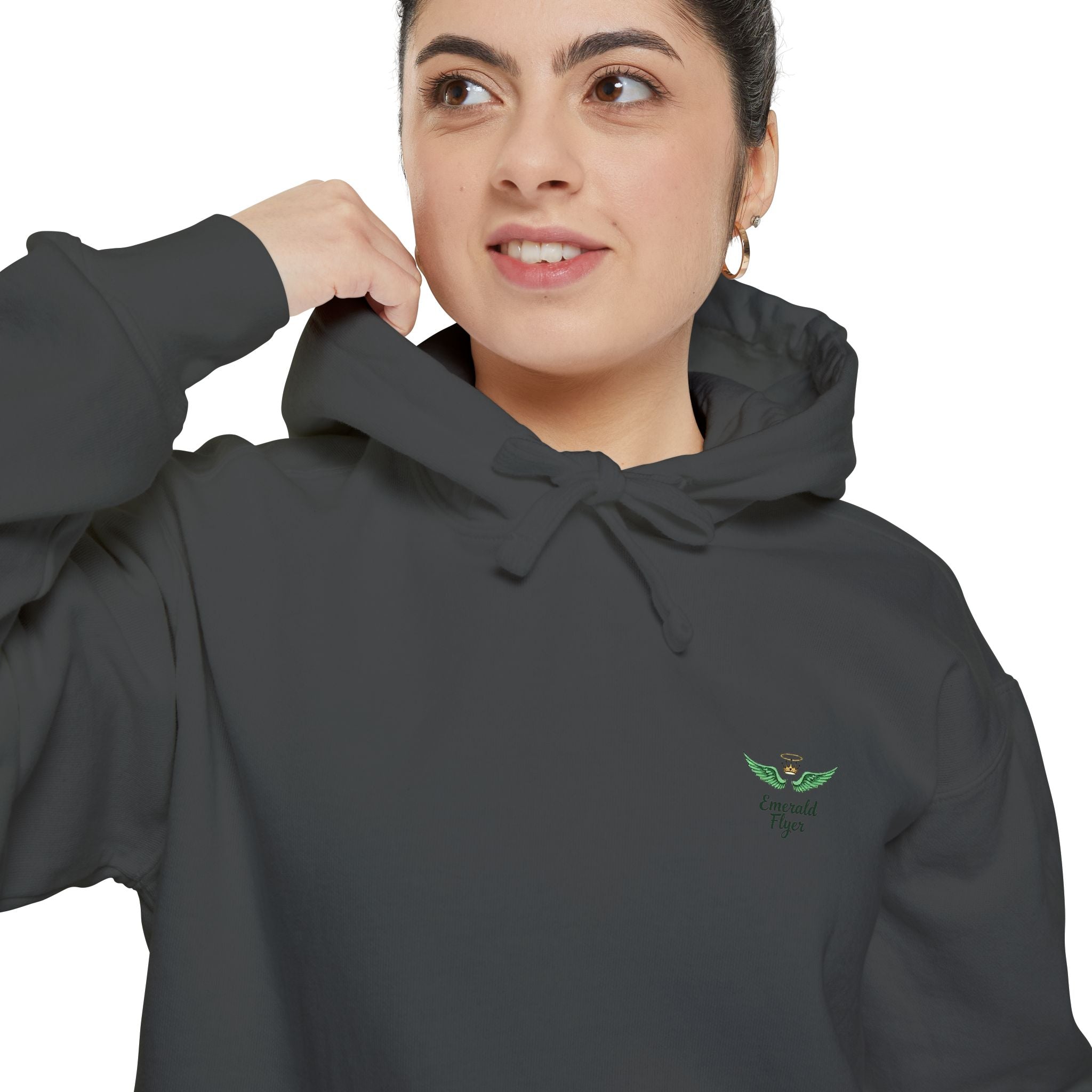 Minimal Plant Logo Hoodie — Small Green Leaf Chest Design
