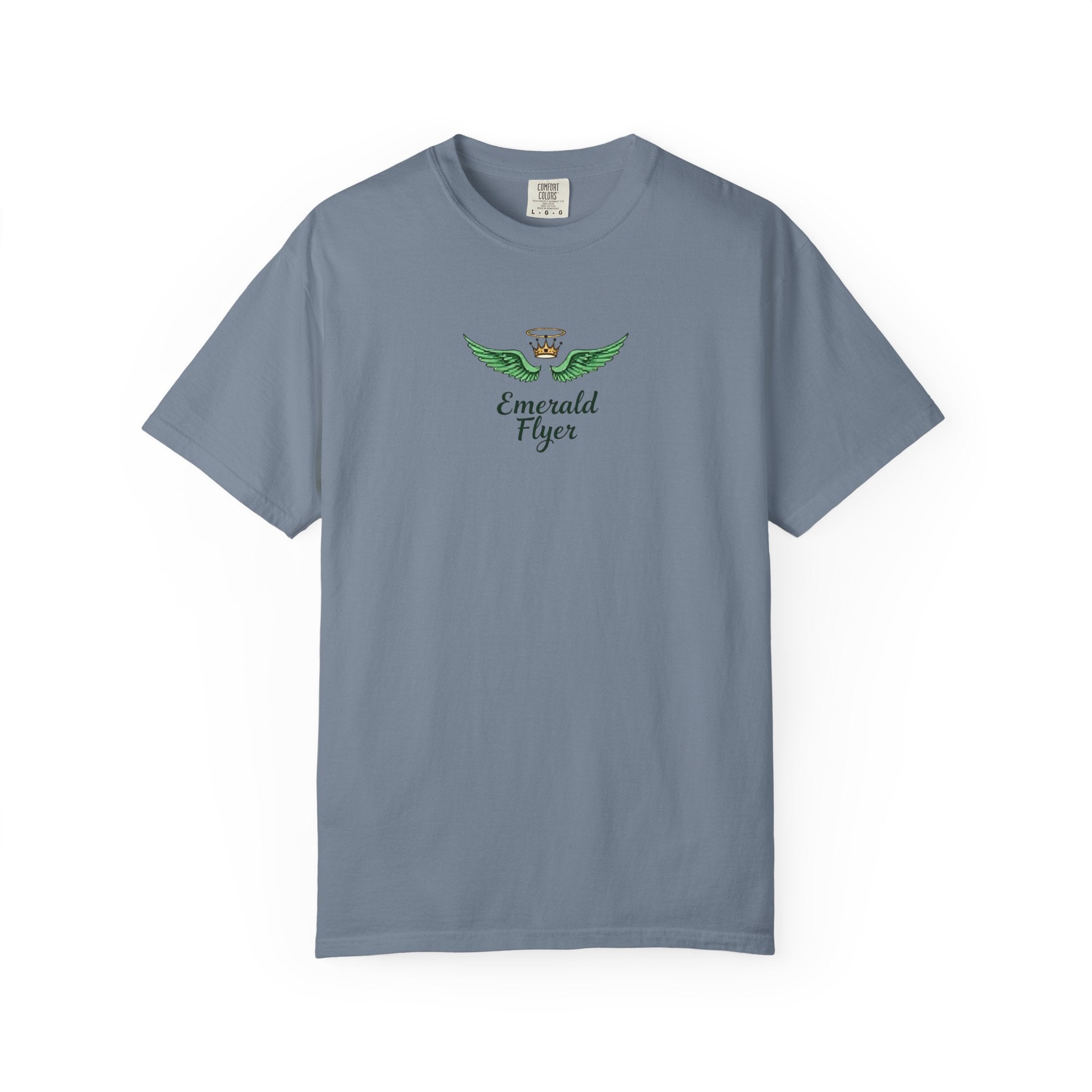 Emerald Flyer T-Shirt – 'Born to Fly' Winged Crown Graphic Tee