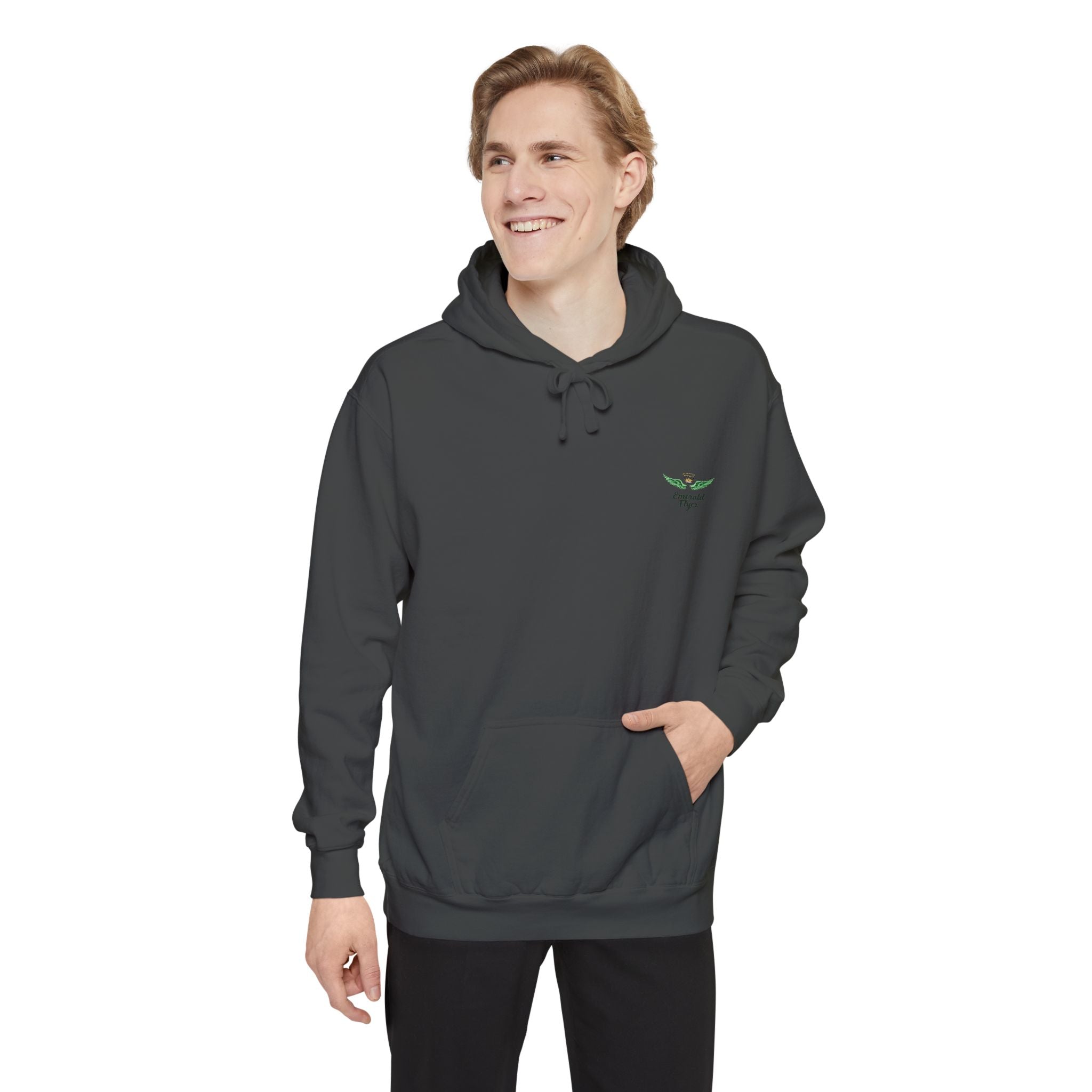 Minimal Plant Logo Hoodie — Small Green Leaf Chest Design