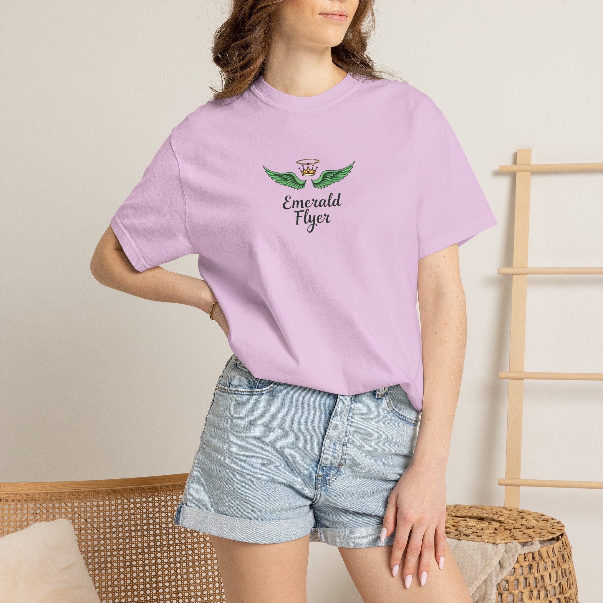 Emerald Flyer T-Shirt – 'Born to Fly' Winged Crown Graphic Tee