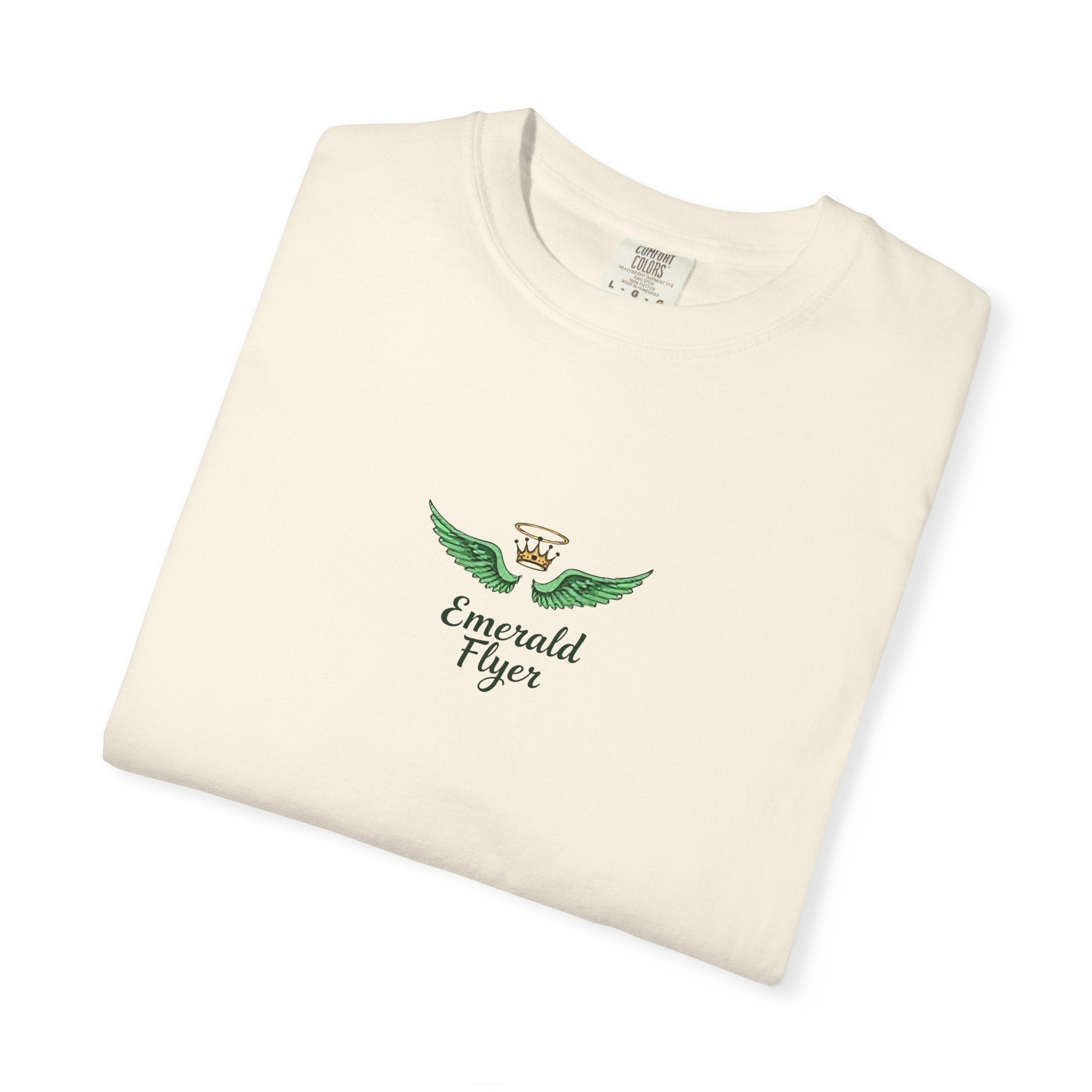 Emerald Tiger T‑Shirt — Green Winged Crown 'Born to Fly' Graphic Tee