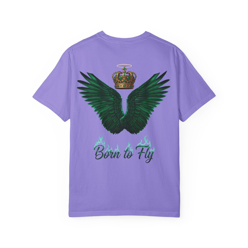 Emerald Flyer T-Shirt – 'Born to Fly' Winged Crown Graphic Tee