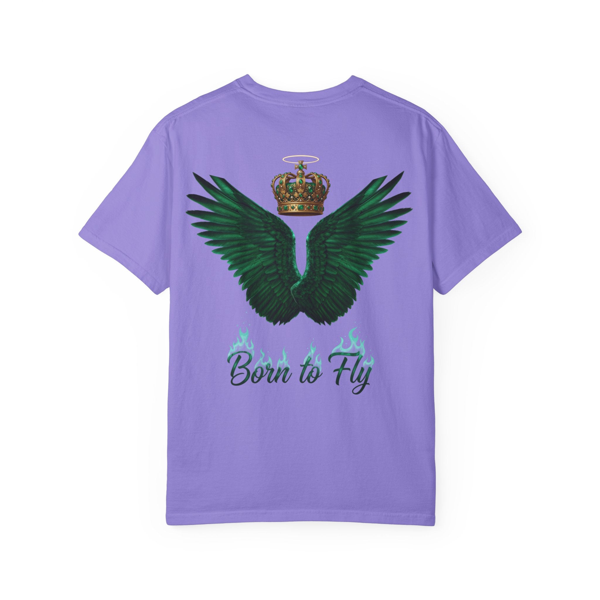 Emerald Flyer T-Shirt – 'Born to Fly' Winged Crown Graphic Tee