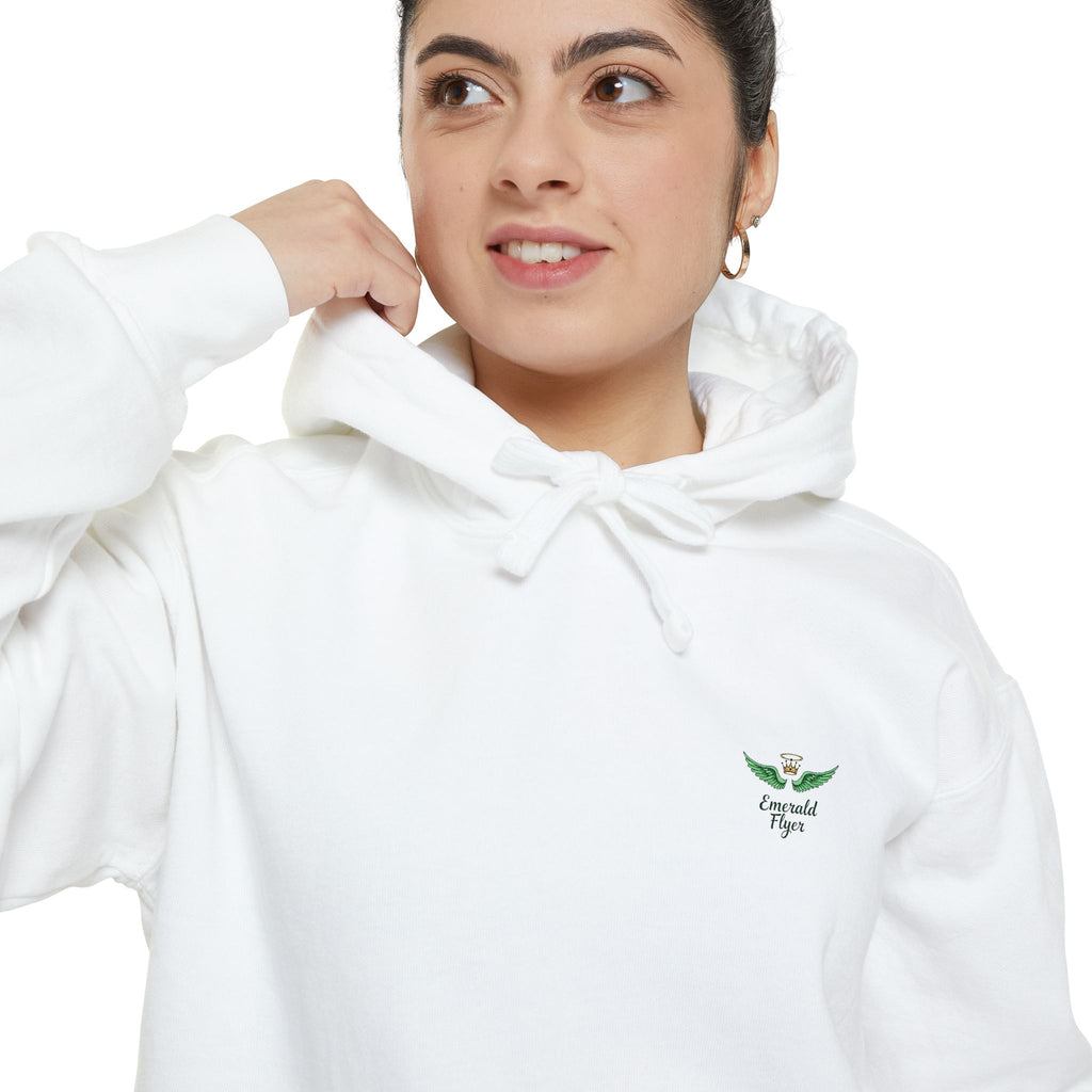 Minimal Plant Logo Hoodie — Small Green Leaf Chest Design