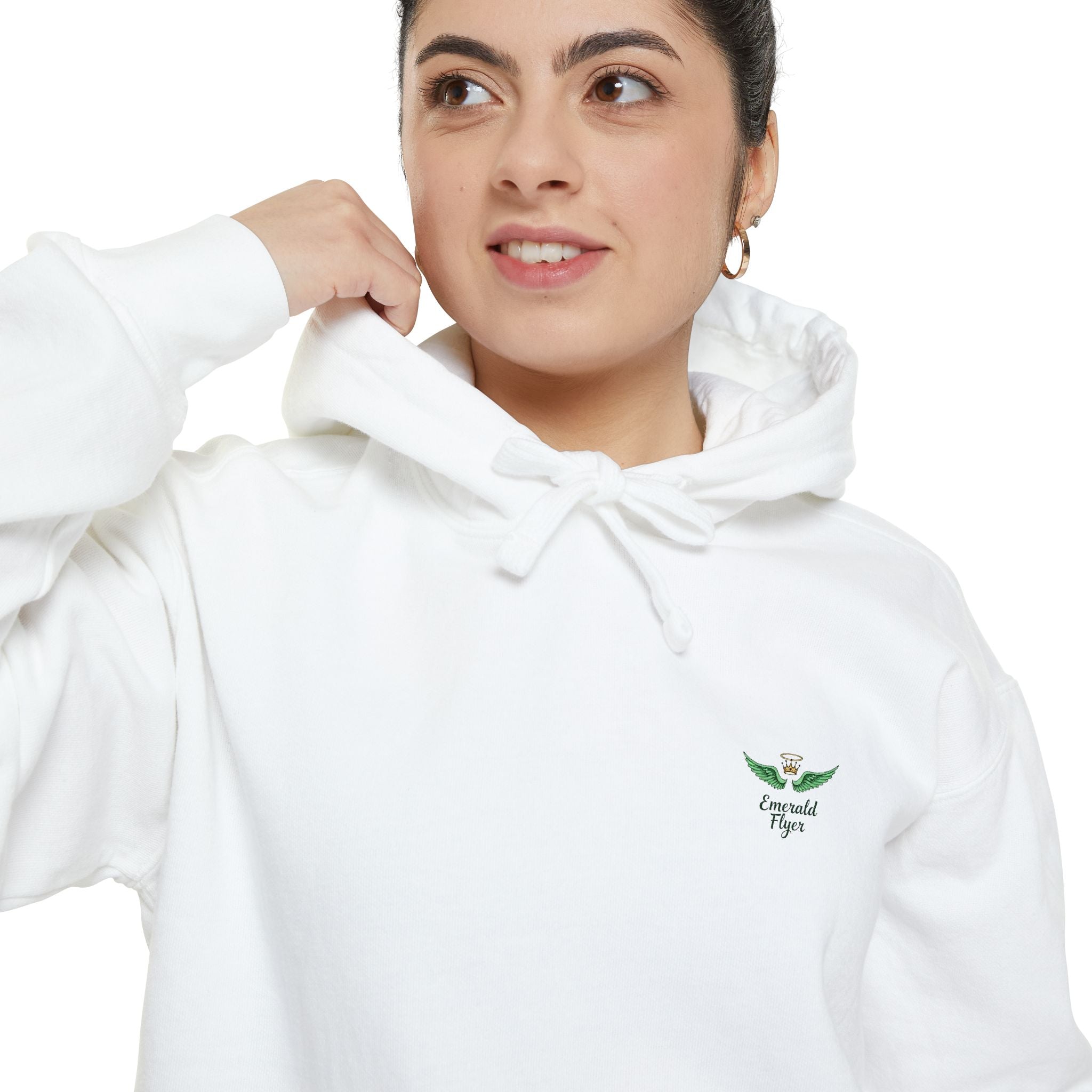 Minimal Plant Logo Hoodie — Small Green Leaf Chest Design