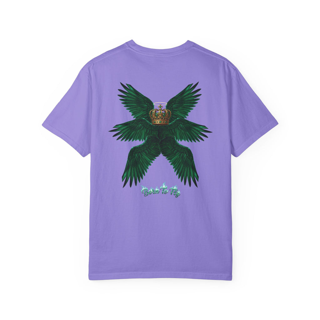 Emerald Tiger T‑Shirt — Green Winged Crown 'Born to Fly' Graphic Tee