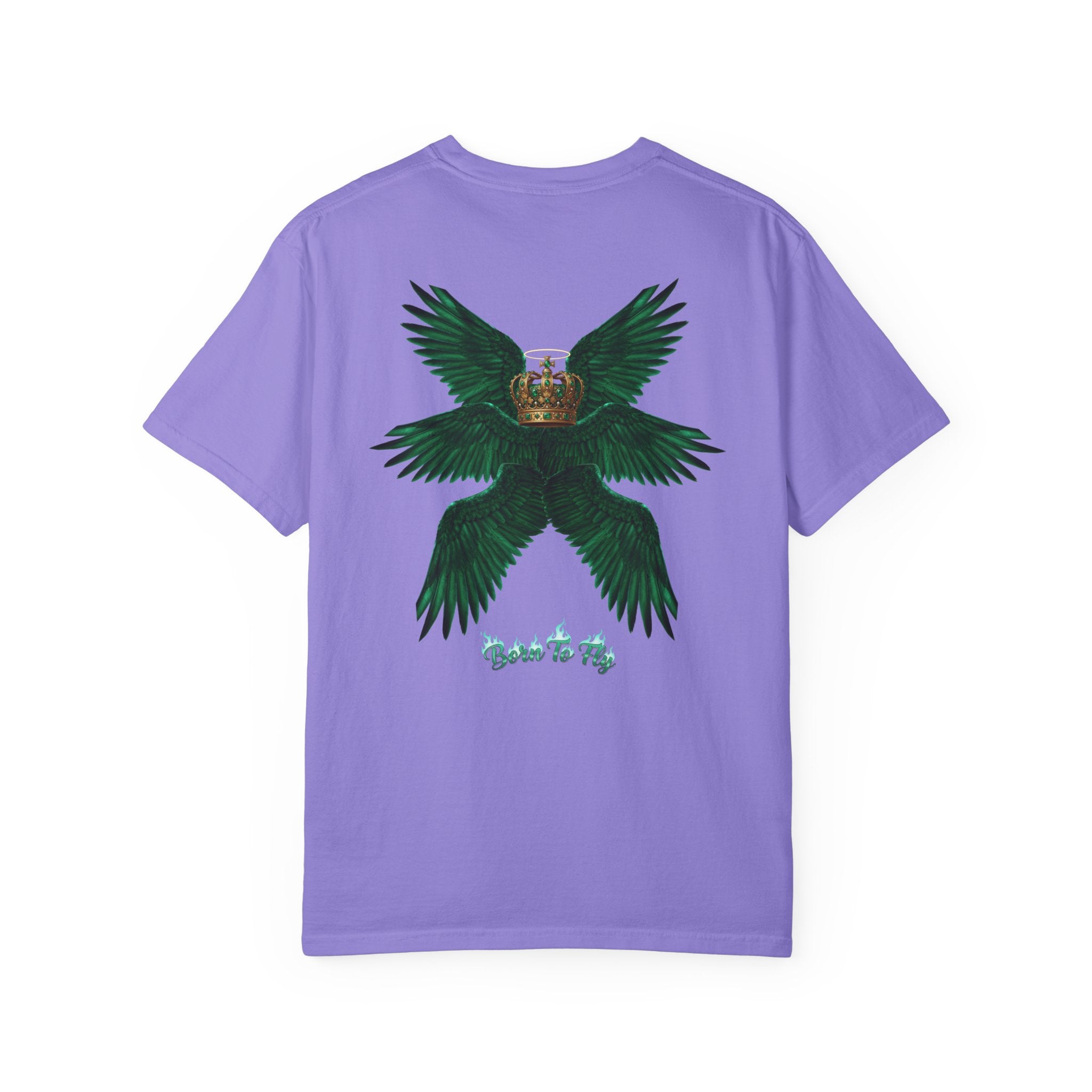 Emerald Tiger T‑Shirt — Green Winged Crown 'Born to Fly' Graphic Tee