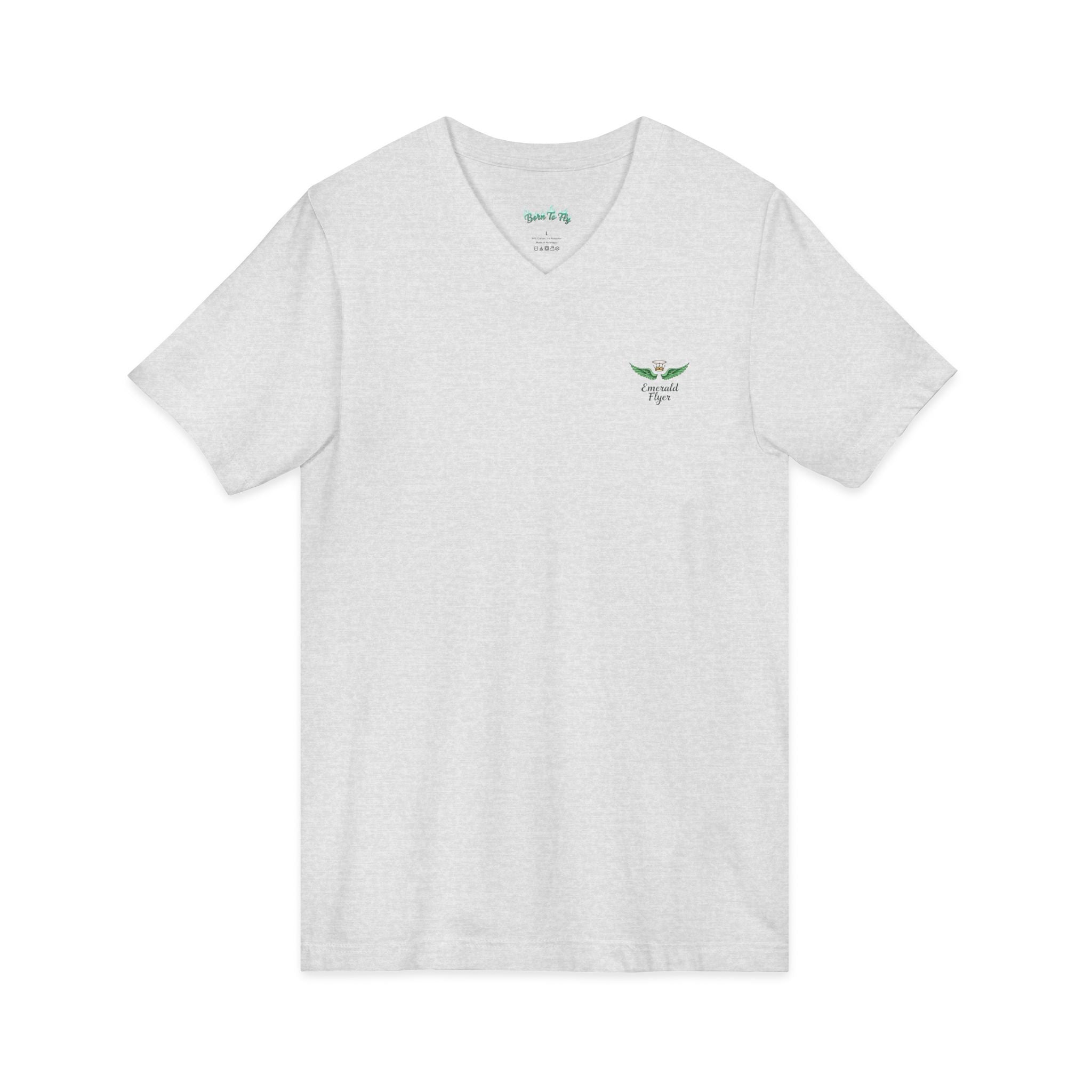 Minimal 'Grow Wild' V-Neck Tee — Small Leaf Chest Graphic, Eco Casual Shirt