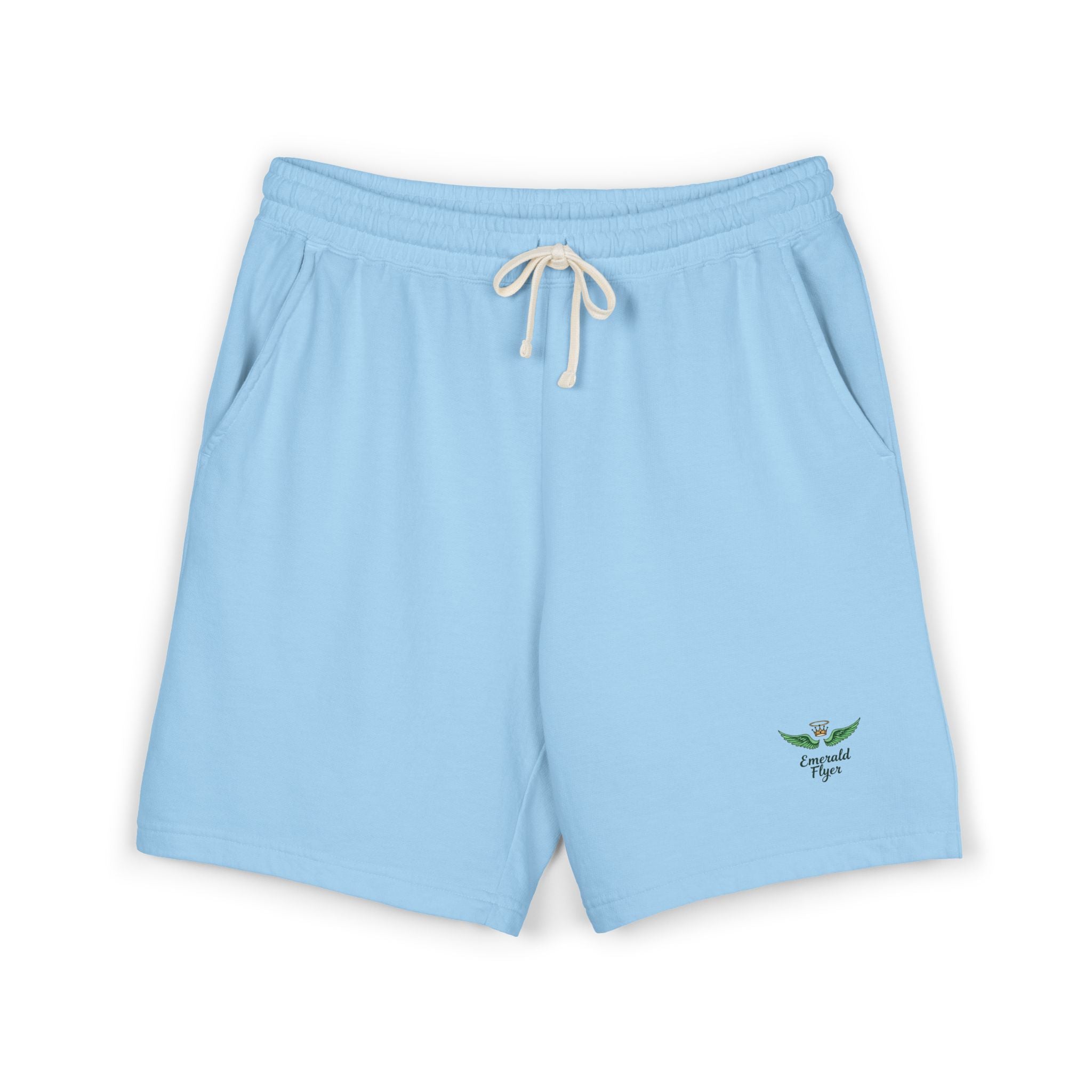 Emerald Flyer Fleece Sweat Shorts — Lightweight Garment-Dyed Lounge Shorts