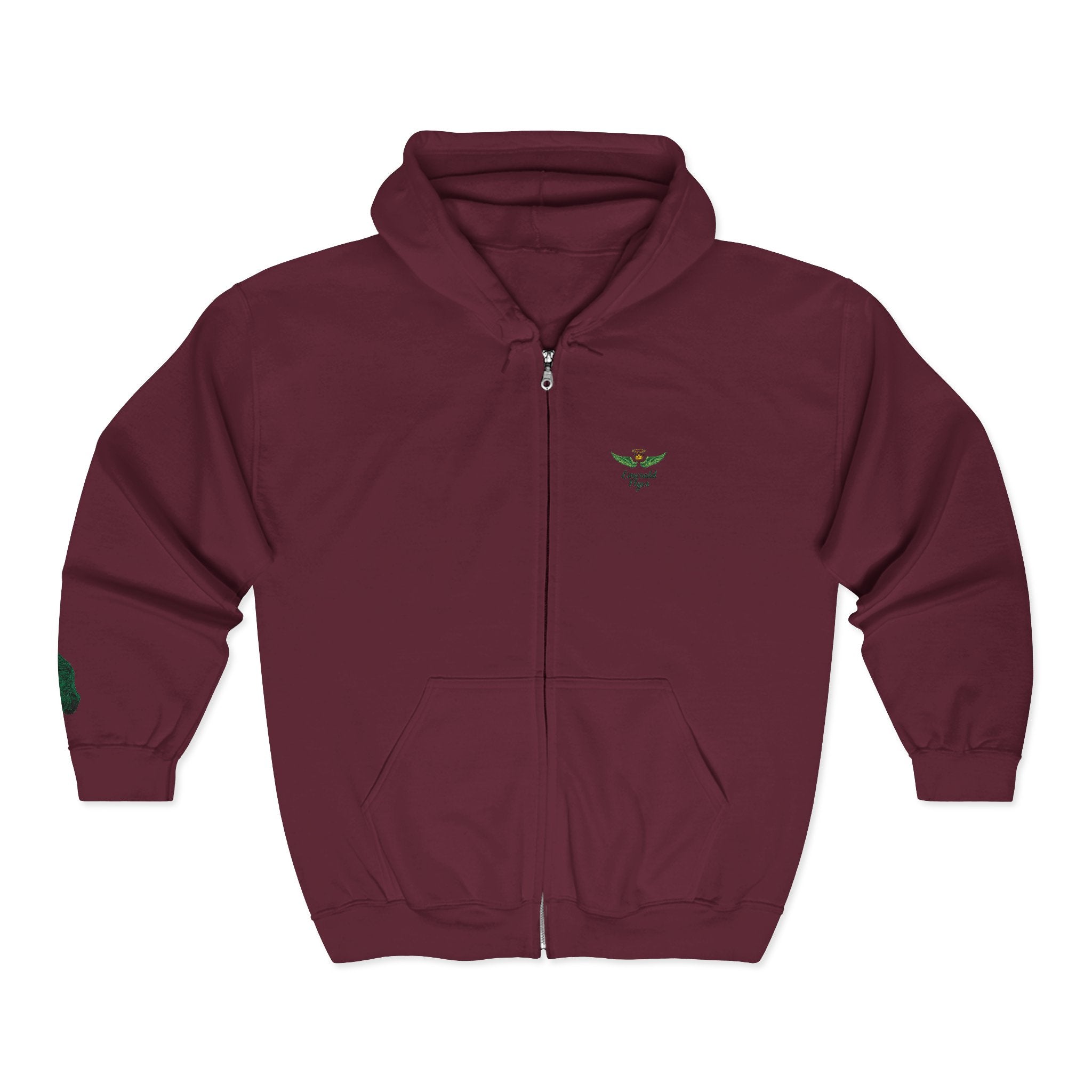 Emerald Flyer feather cuff zip hoodie