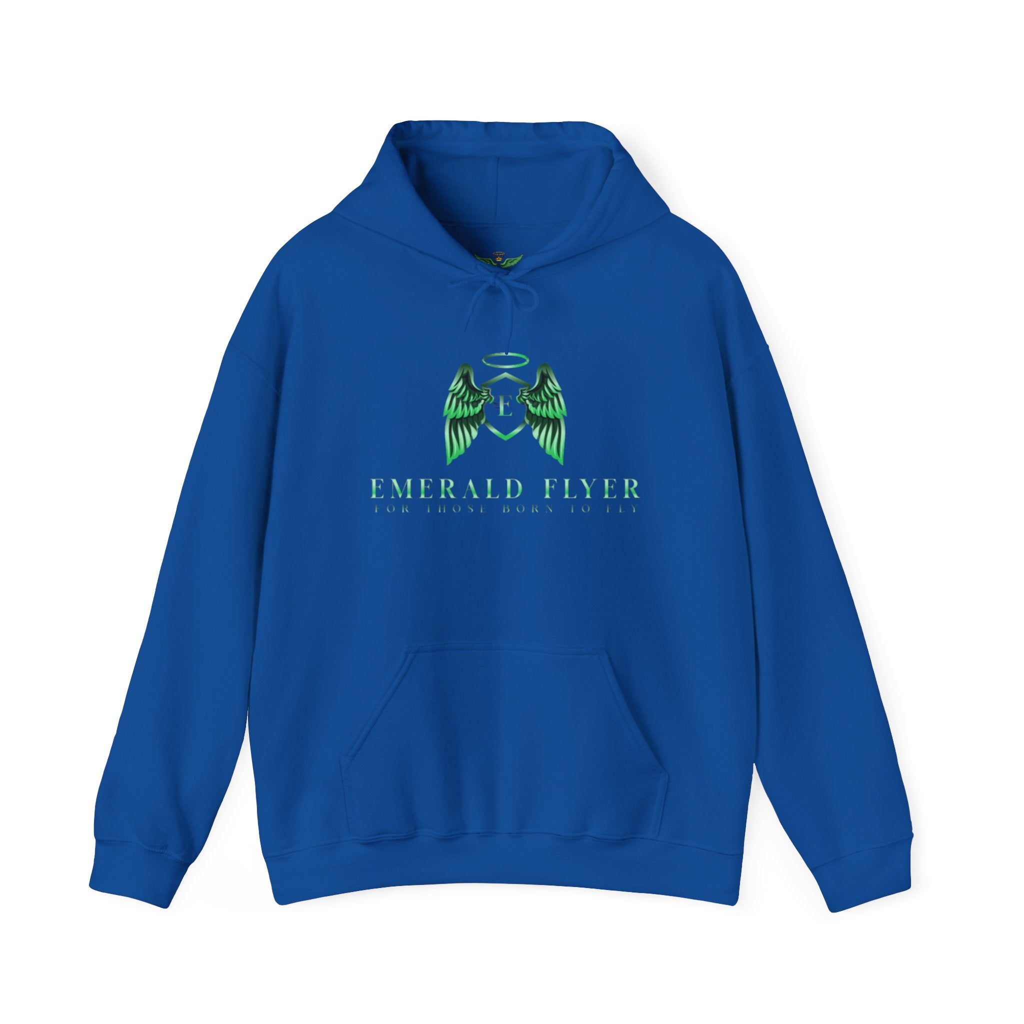 Emerald Flyer Hoodie — Green Angel Wings Pullover with 'Born to Fly' Sleeve